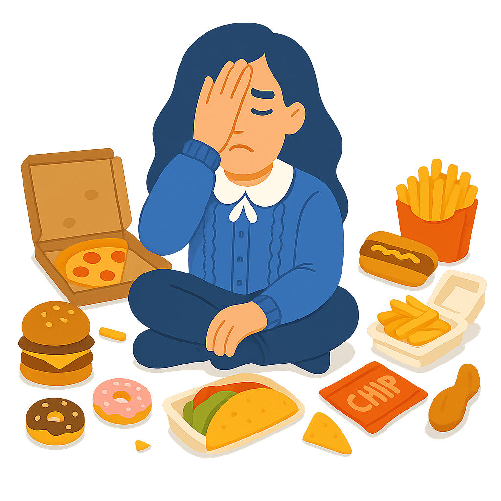 You eat whatever's easy — usually not healthy